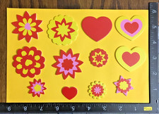 FLOWERS  HEARTS MULTICOLOR SHAPES, 12 SELF ADHESIVE FOAM - PAPER STICKERS