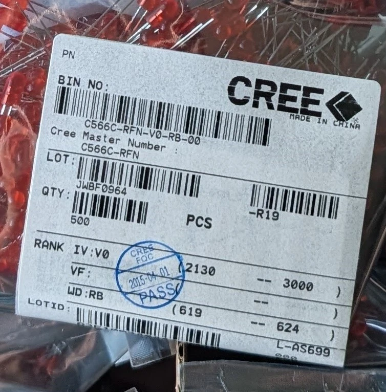 Cree LED C566C-RFN CV0W0BB1 10,000 pcs LED RED DIFFUSED 5MM OVAL T/H - Image 3 of 4