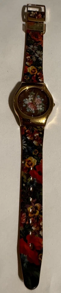 Reloj Michal Negrin Cuarzo Hermosas Flores Banda Plástico Israel Foto 2 de 4
