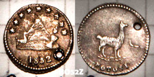 Bolivia 1/4 Real Sol Silver Coin 1852 Potosi Mine Llama Rare BO52Z