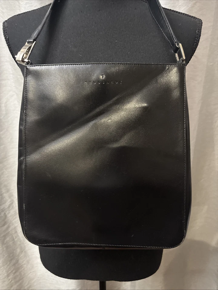 Bolso de Hombro Trussardi Mujer De Colección Retro Glam Lujo Hobo Italiano Cuero Negro Foto 3 de 4