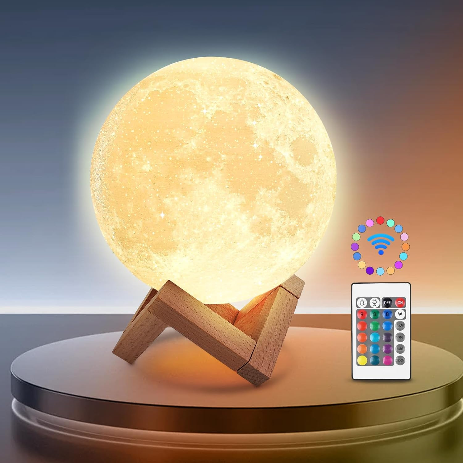 Idea Regalo Lampada Luna 3D 15CM - Luce Notturna Personalizzabile 16 Colori