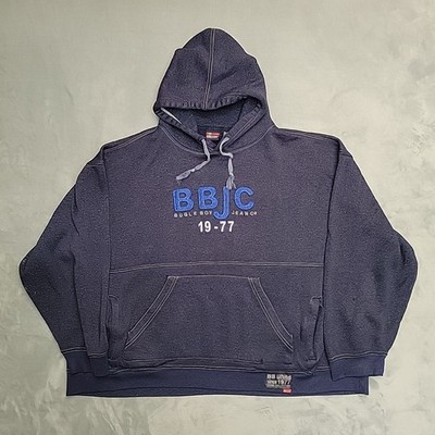 VTG Bugle Boy Hoodie XL Blue Hooded Pullover Fleece Sweatshirt Cropped Y2K
