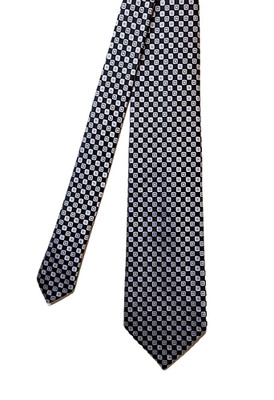Stefano Ricci BLACK mens necktie with silver and pink geometric squares pattern