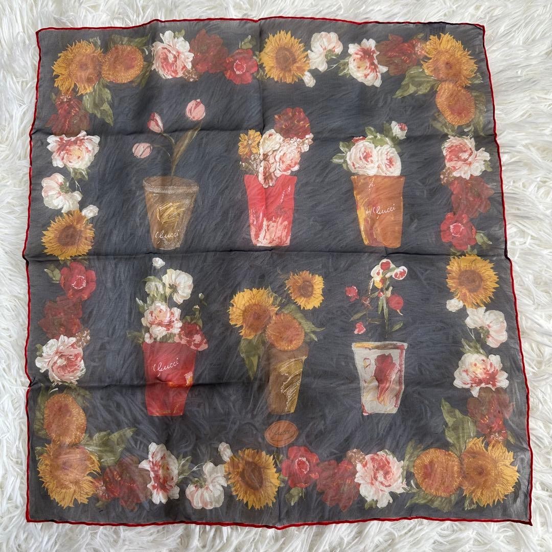 GUCCI Floral Silk Petite Scarf in Navy and Multicolor　41cm＊41cm thumbnail 2