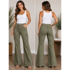 Edikted Cargo Pants Olive Green Wide Leg Cotton Utility Y2K Size S