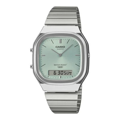Uhr CASIO AQ-240E-2AEF Edelstahl Hellblau Chrono Alarm Vintage - Bild 1 von 4