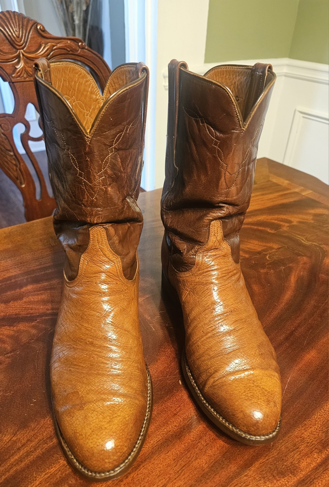 Lucchese Roper Brown Exotic Ostrich Quill Roper Western Boots Men Size 9.5D USA