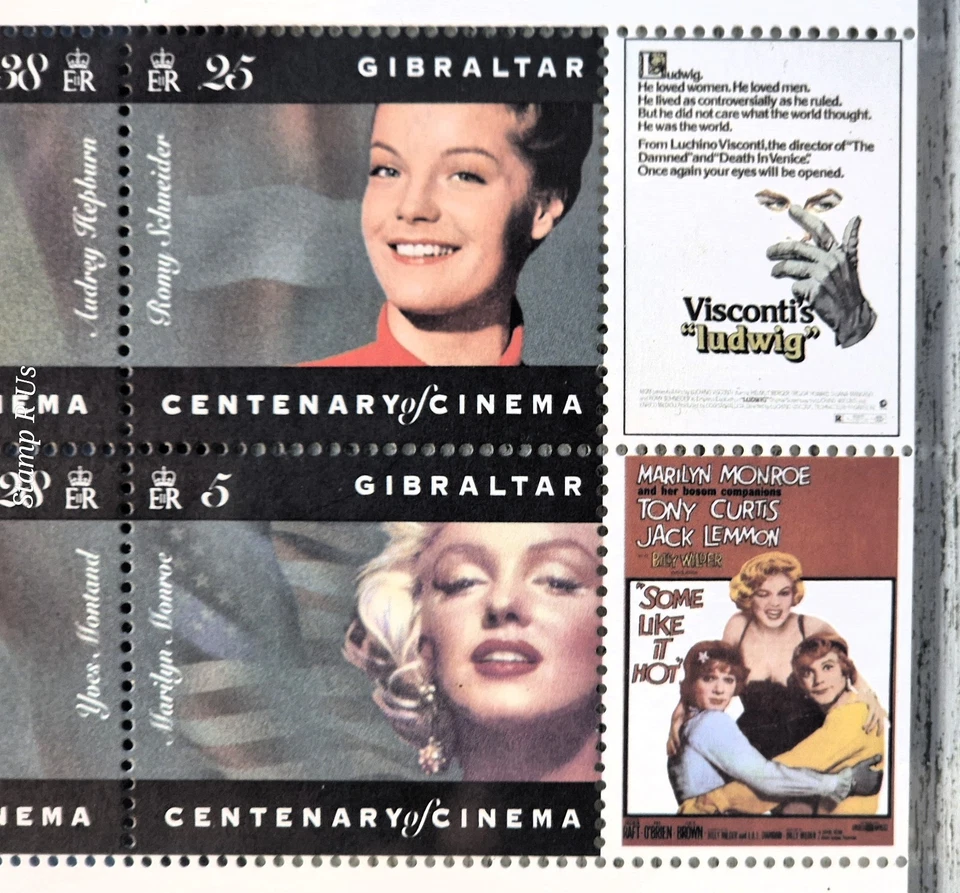 Reino Unido - GIBRALTA 1995 - Estrellas de Hollywood - Bloque de recuerdo de 4 hojas de estampillas como nuevas Foto 2 de 3
