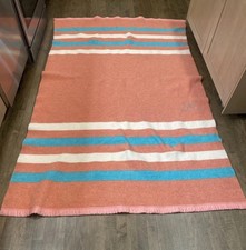 Vtg Wool Blanket Baron Woolen Mill Rising Sun Striped Blue 50s Utah 58 X 83