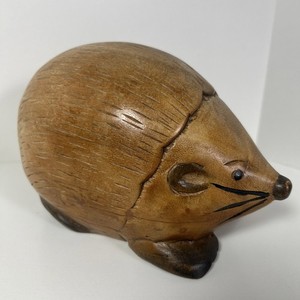 Vintage Wooden Hedgehog Figurine Hand Carved Brown Ornament 20cm Long
