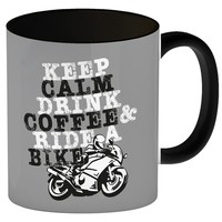 Keep Calm & Ride A Bike Kaffeebecher Schwarz Tasse Zum Thema Motorradfahren