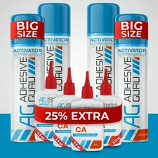 Adhesive Guru Super Ca Glue with Activator (4x3.5 oz-4x13.5 fl oz) 4 Pk