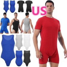 Men's Bodysuit One Piece Crotch High Cut Thong Shirt Leotard Romper Sportwear
