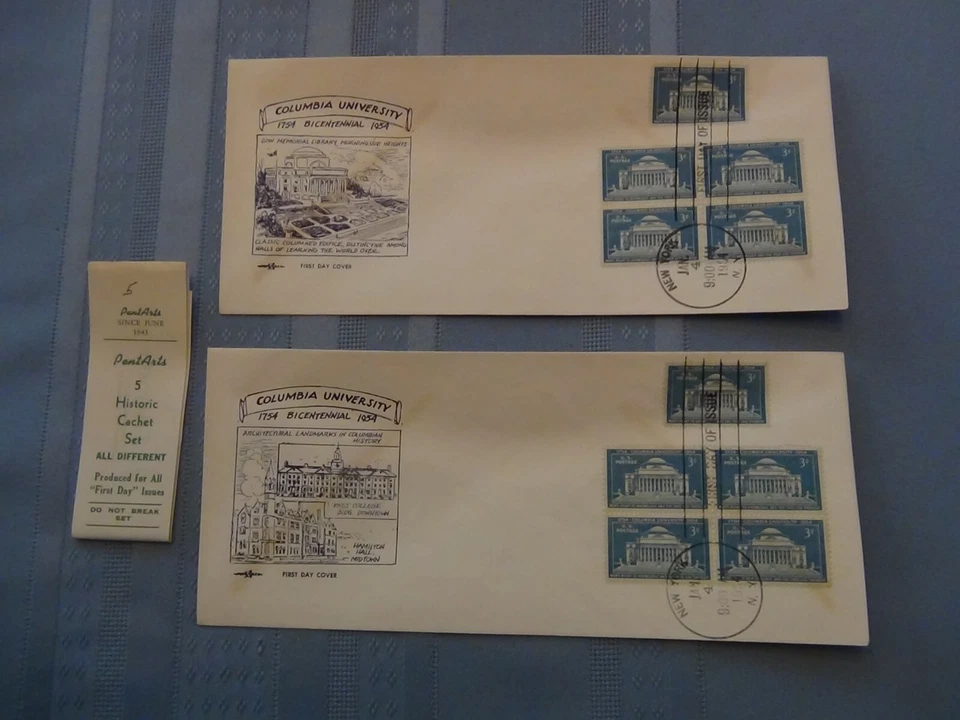 US # 1029 Columbia 3C Set Of 5 Pent Arts Cachet Unaddressed FDC W/Label  #10  - Image 3 of 4
