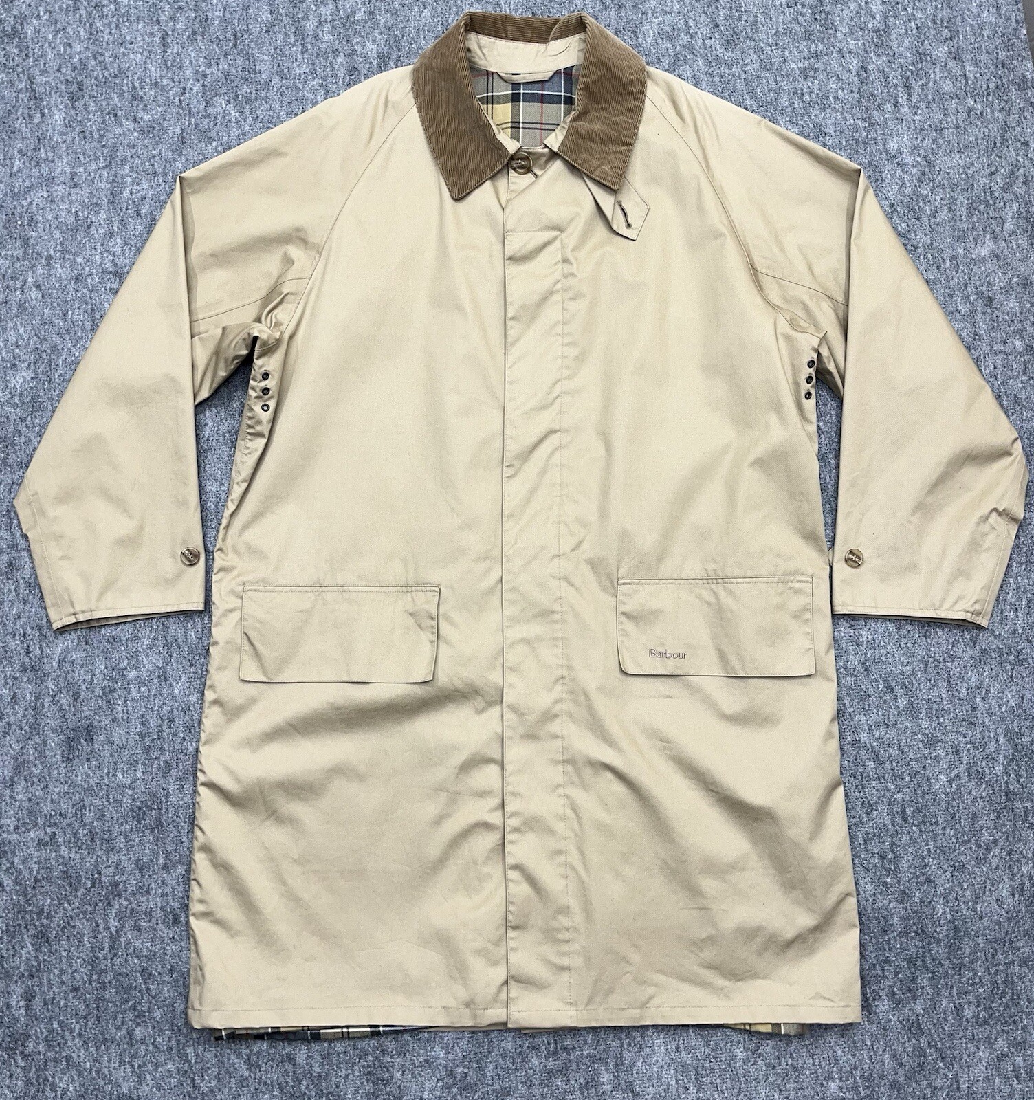 Barbour Trench Coat Mens Large Lightweight Three Quarter Waterproof Lined Beige