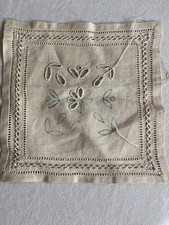 Napperon ancien à broder au fil, ton sur ton, toile écrue