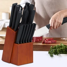 Knife Set, 15-Piece Kitchen Knife Set with Block Wooden German Stainless Steel