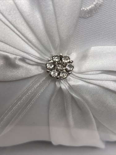 Lillian Rose Ring Pillow White Sash Satin 8" Square Silver With Rhinestones NIB - Picture 2 of 10