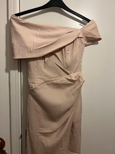 ASOS DESIGN Bridesmaid satin bardot drape wrap maxi dress in blush