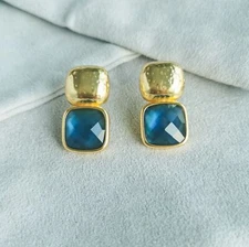 Julie Vos Catalin Gold Chalcedony Blue Earrings Without dust bag / card