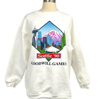 VTG Goodwill Games 1990 Sweatshirt White Pullover Crew Neck Long Sleeve Size L