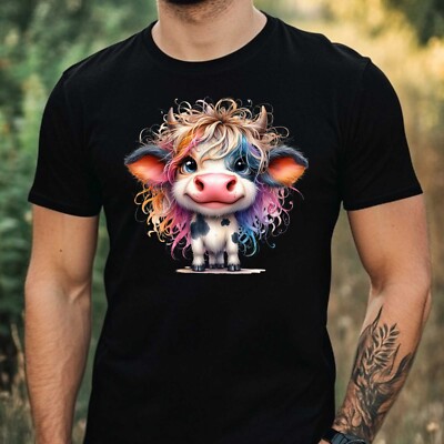 Mens Funny Cow Motif Cotton T-Shirt Size XS to 5XL