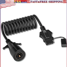 7Way Round to 5Way Flat Coiled Trailer Plug Adapter 7.87ft Coiled Wiring Harness