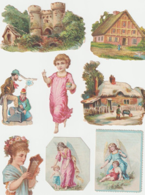 C 1890 Lot 8 Victorian Building Castle Free Mason Angel Paper Scrap Scrapbook