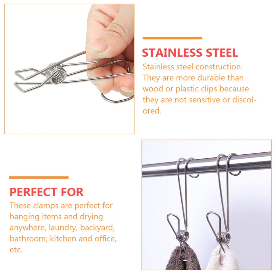 10 Pcs Stainless Steel Hook Clip Clips with Hooks Clothes Hanger eBay