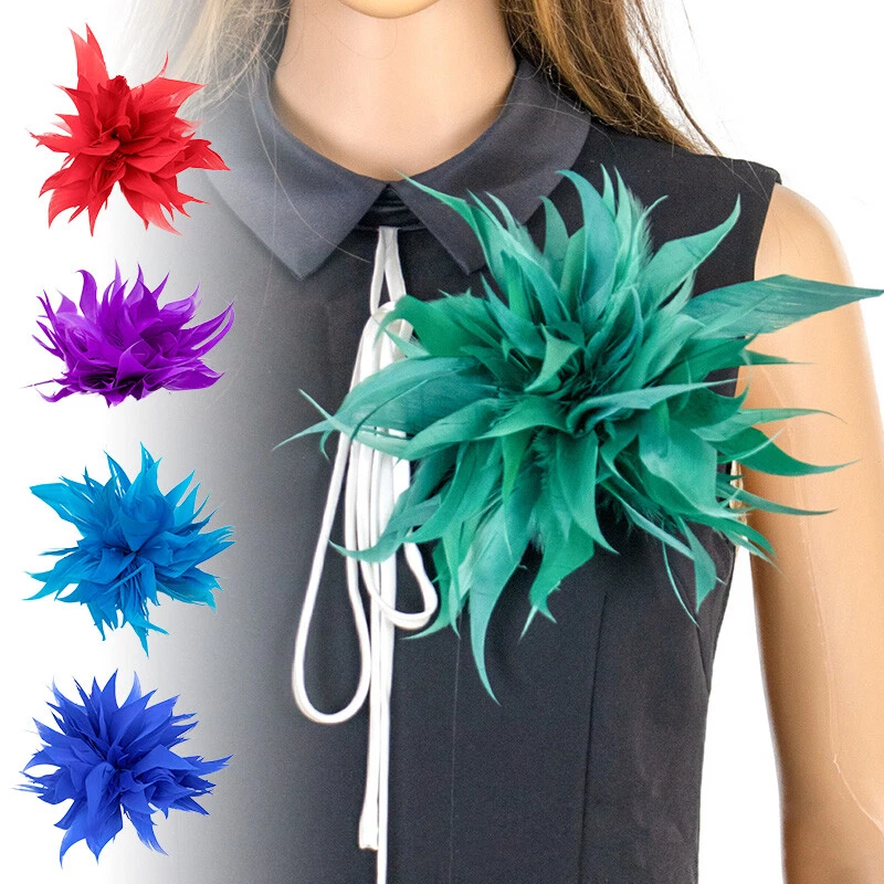 Broche con cuello de flores para mujer broche tela pluma ramillete solapa prendedores broches hechos a mano Foto 3 de 4
