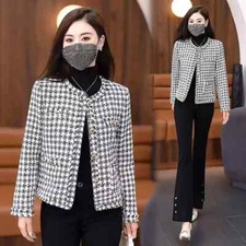 Cappotto Donna Giacca Corto Nero Bianco Tweed Coco Elegante Slim Fit 20477