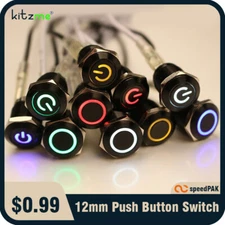 Metal Black Push Button Momentary Switch 4 Pin 12mm Waterproof Led Light 12V