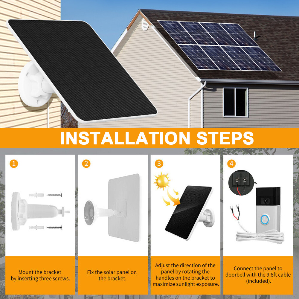 4W Solar Panel Charging for Ring Video Doorbell 2/3/3+/4 Eufy Video  Doorbell 2K