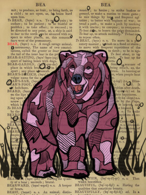 Upcycle Wörterbuch Bär Wandkunstdruck gerahmt 12x16