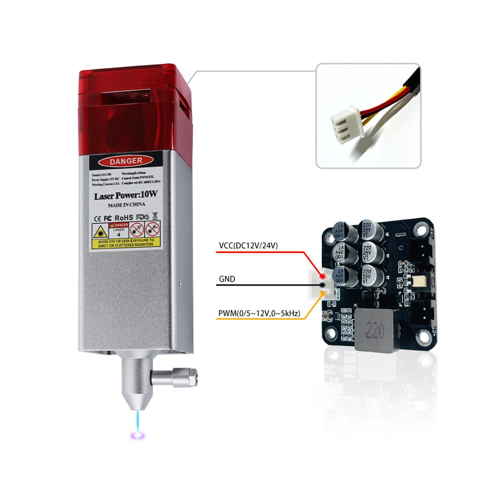 80W Laser Module With Air Assist Nozzle for CNC 3018 Laser Engraving Machine - image 4 of 4