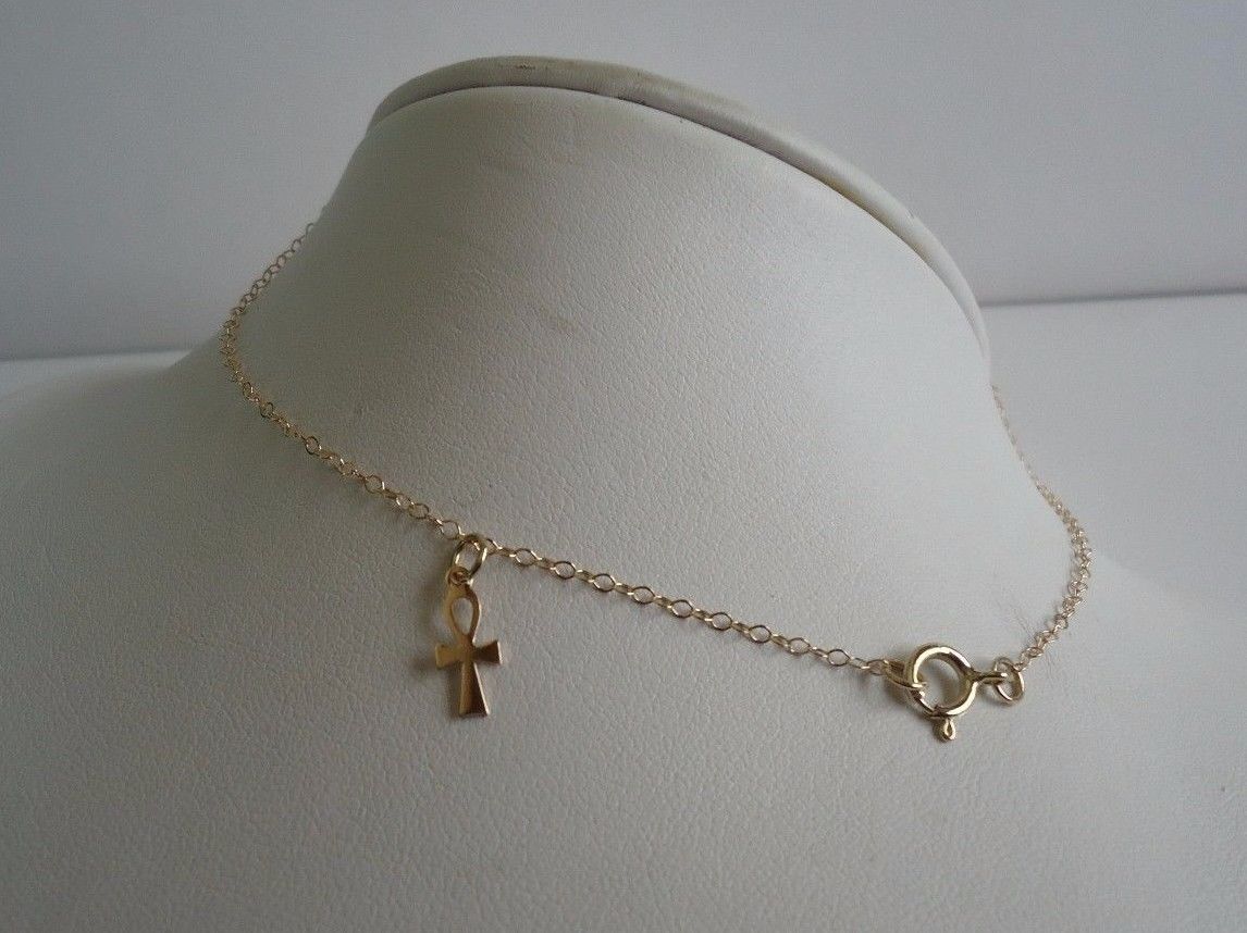 14K YELLOW GOLD ANKLET BRACELET W/ DANGLING CROSS CHARM /OVERALL LENGTH 10 INCH eBay