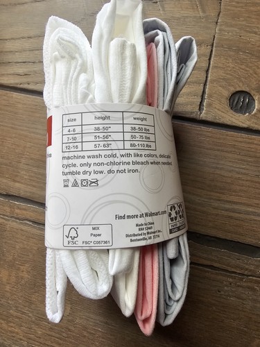 3 Pair Girls 7-10 Footed Tights White Pink Grey Tights Wonder Nation Size M 7/10 - Picture 8 of 8