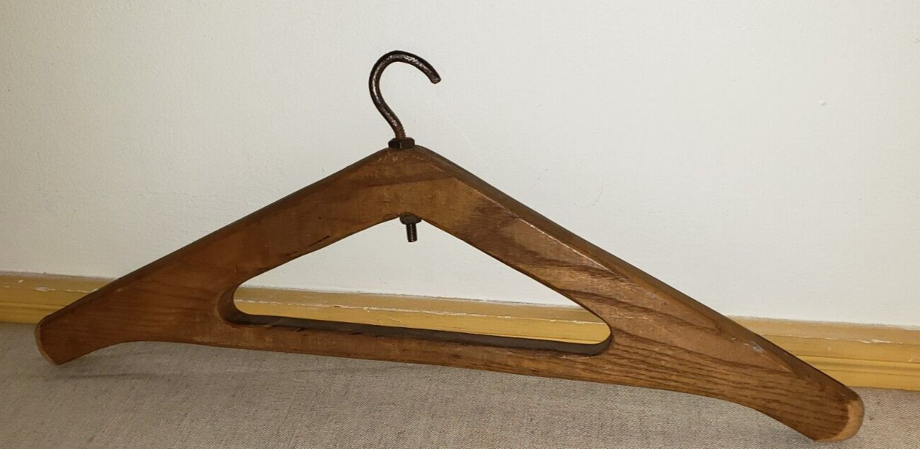 ANTIQUE LARGE WOODEN HANGER VINTAGE VESTMENT STORAGE 2 Gem