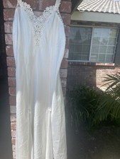 Vintage Private Luxuries Maxi Nightgown Ivory Polyester, Lace Trim Size L.