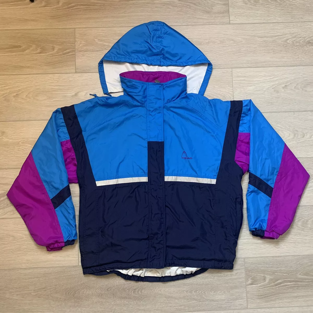 Vintage Sports Jacket Unisex XL Blue Purple Windbreaker Zip Up