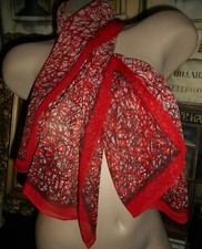 Silk Chiffon Scarf Black Red White Abstract Scribble Hand-rolled Hem