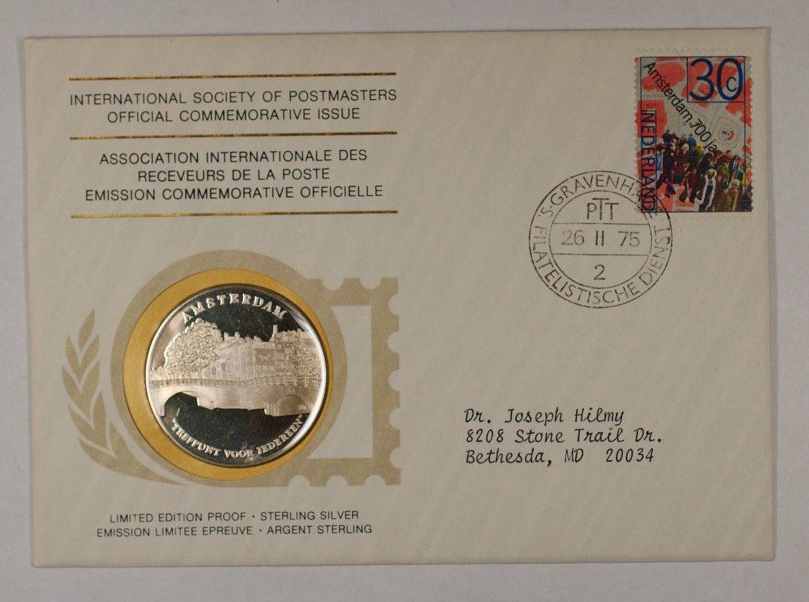 1975 Int'l Society of Postmasters Commemorative Silver Medal