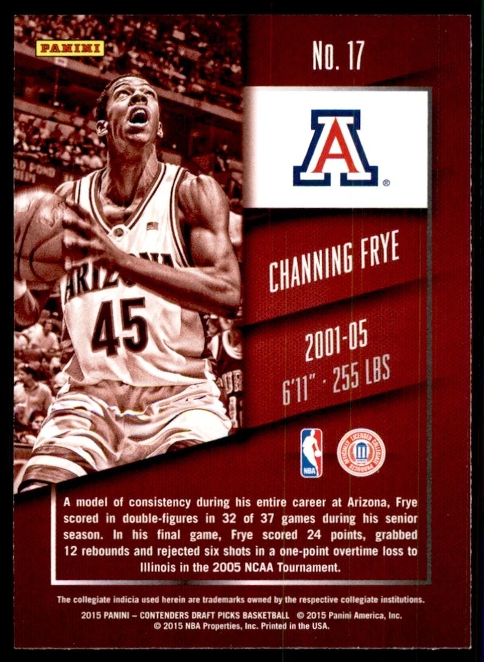 2015-16 Panini Contenders Draft Picks. Channing Frye Basketball Cards #17 - Image 2 of 2