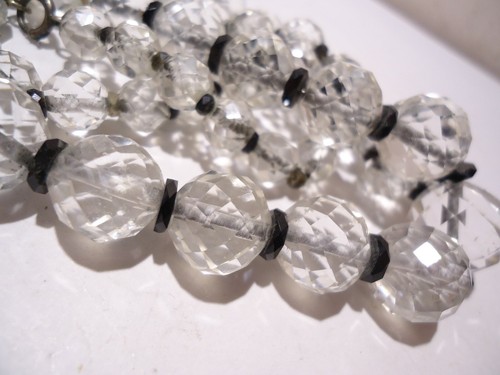 VINTAGE ART DECO CRYSTAL GRADUATED BEAD NECKLACE BLACK RONDELLE SPACERS 28" - Picture 9 of 9