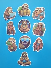 STICKERS x 10 SLOTH Vinyl Sticker Craft Sloths On Vacation Cute Sticker SL12C