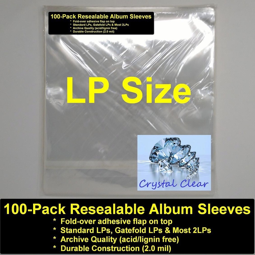 100 x Vinyl Album Crystal Clear Sleeves, Resealable, 850,000+ sold, made in USA