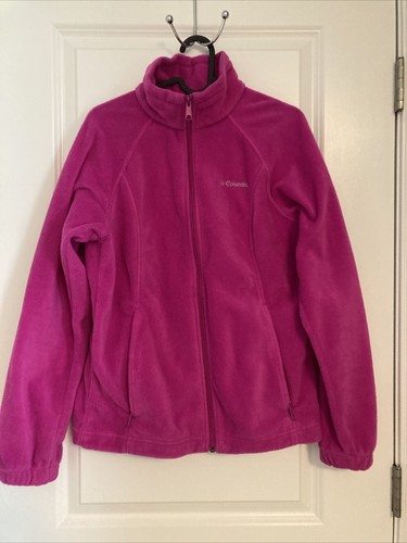 Womens Columbia Fleece Sweater Jacket Pink Size Medium Full Zip Zipper Pockets