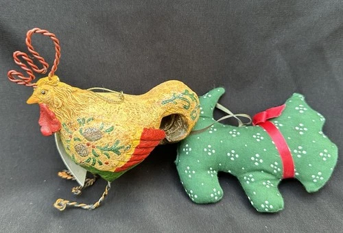 2 Vintage Longaberger Christmas Ornaments Rooster & Scotty Dog NWT -S56