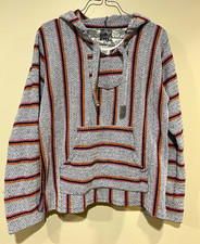 Senor Lopez Men's L Baja Hoodie Pullover Striped Gray Black Orange Pink